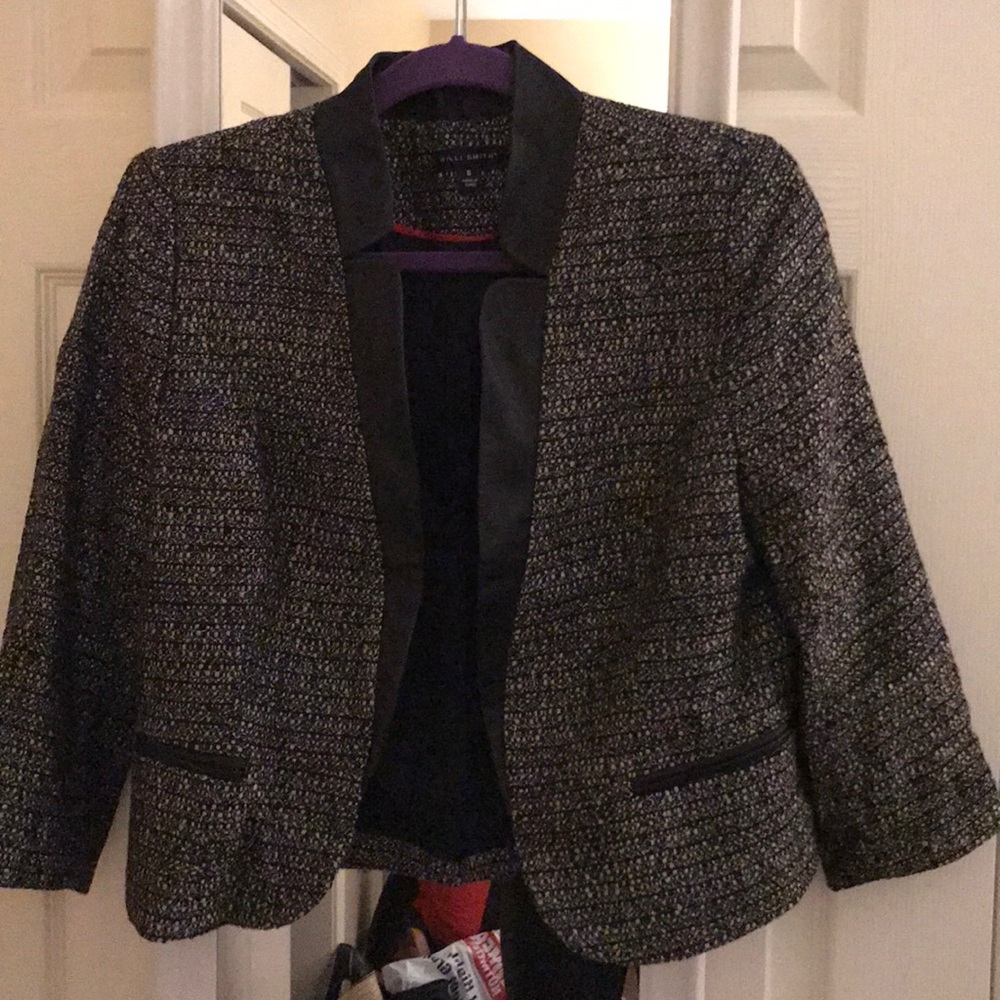 Tweed blazer with faux leather detailing